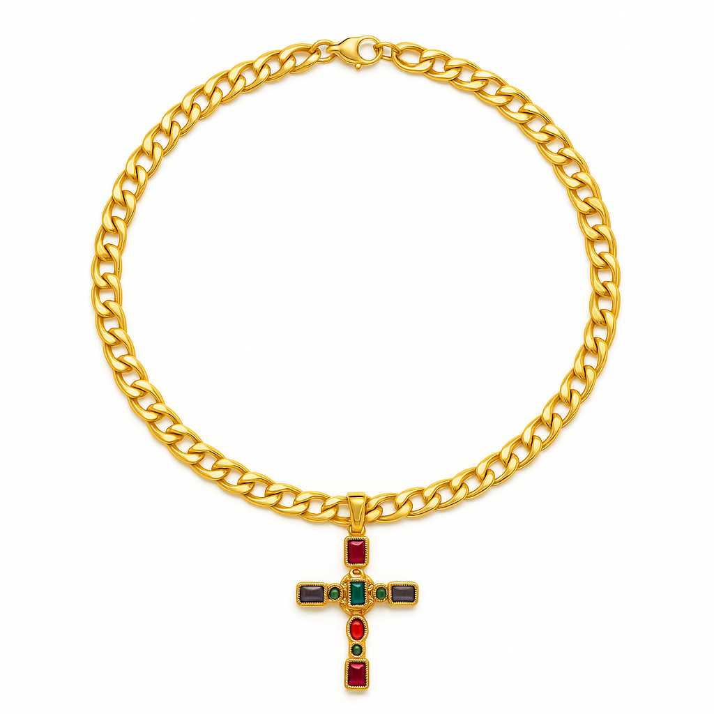 Multicolour Gem Cross Necklace